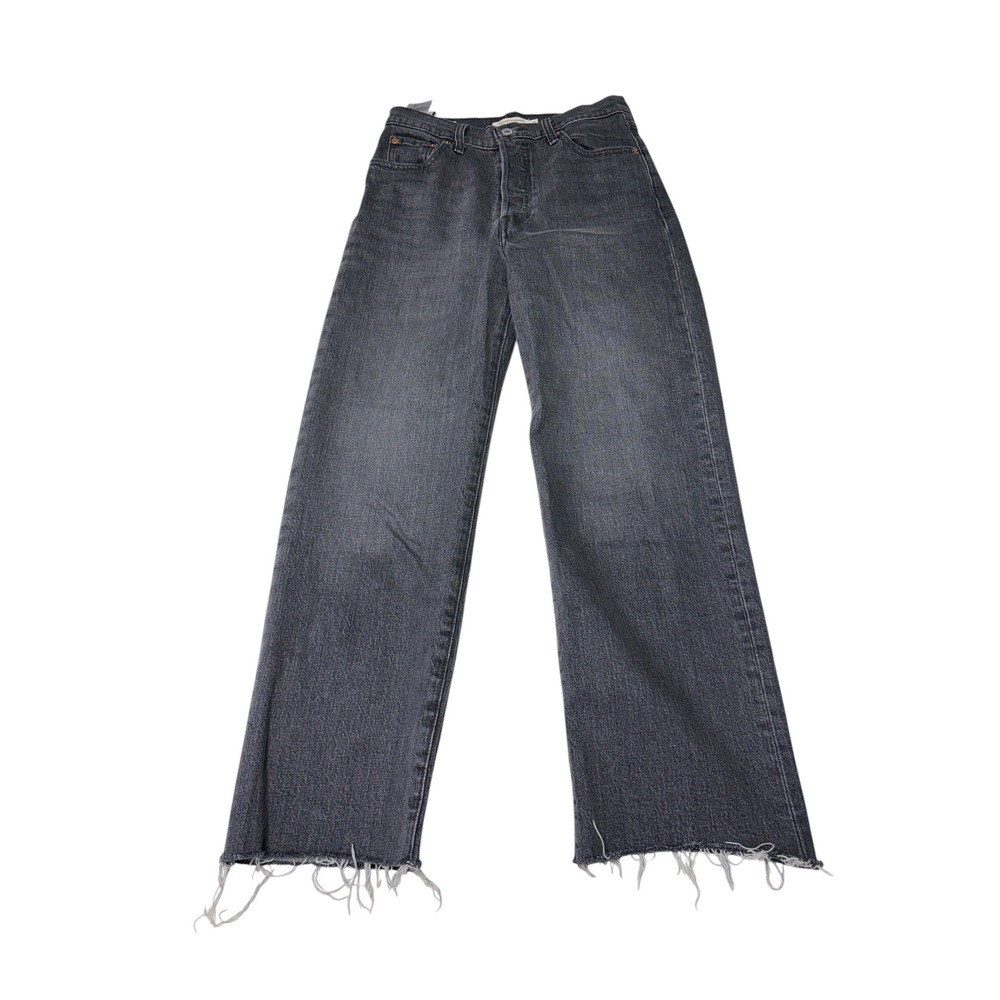 Levis Premium Big E Ribcage Straight Gray High Rise Raw Hem Jeans W26 L27